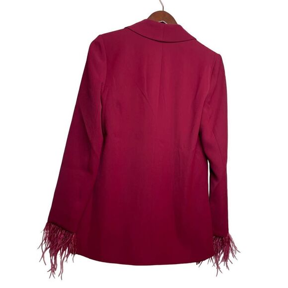 WAYF Romee Red Feather Trim Blazer NWT Sz. XS - Picture 4 of 7